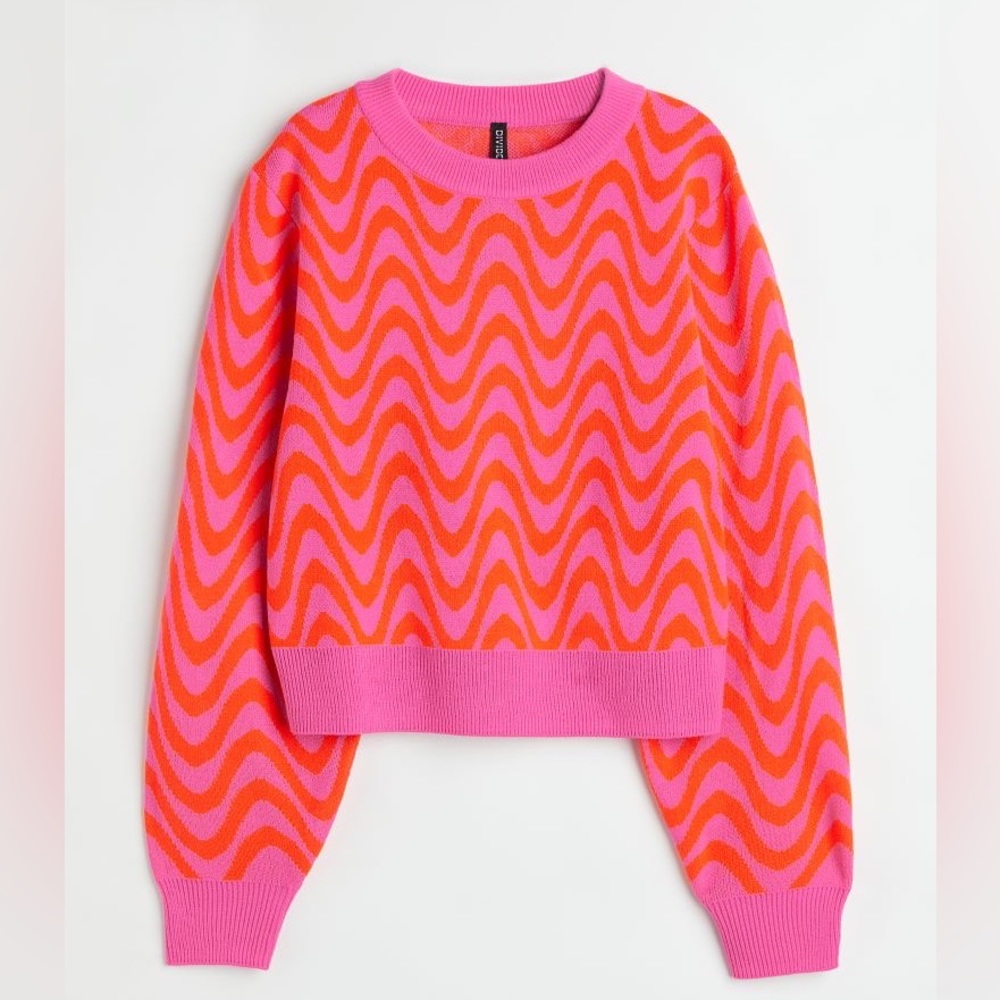 H&M DIVIDED Soft Jacquard Knit Pink & Orange Crewneck Sweater  Small